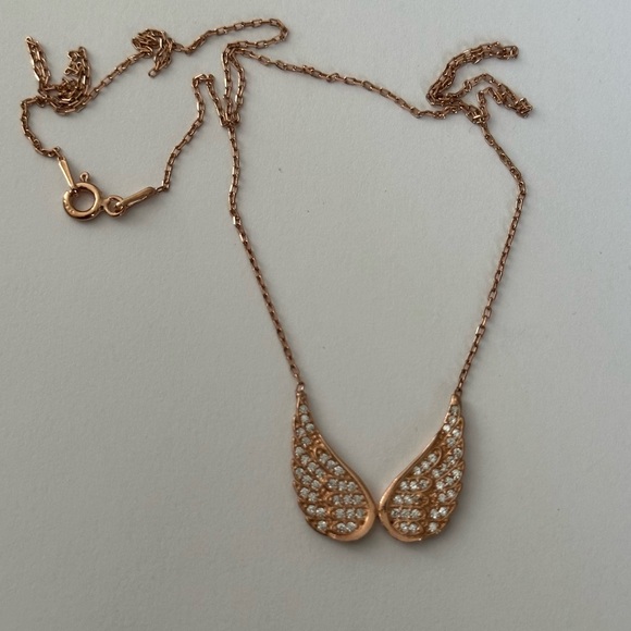 925 Silver angelwing necklace cz 14k rose gold plated - Picture 4 of 8